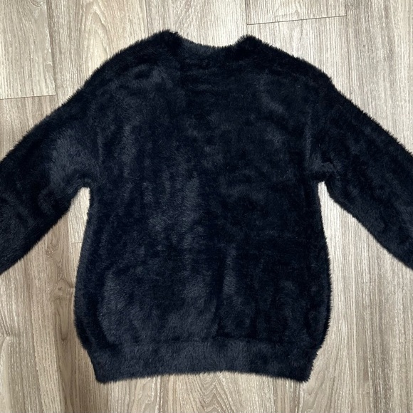 ✨ Zara Jet Black Fuzzy Faux Fur Knit Cardigan with Rhinestones ✨ - Picture 3 of 4